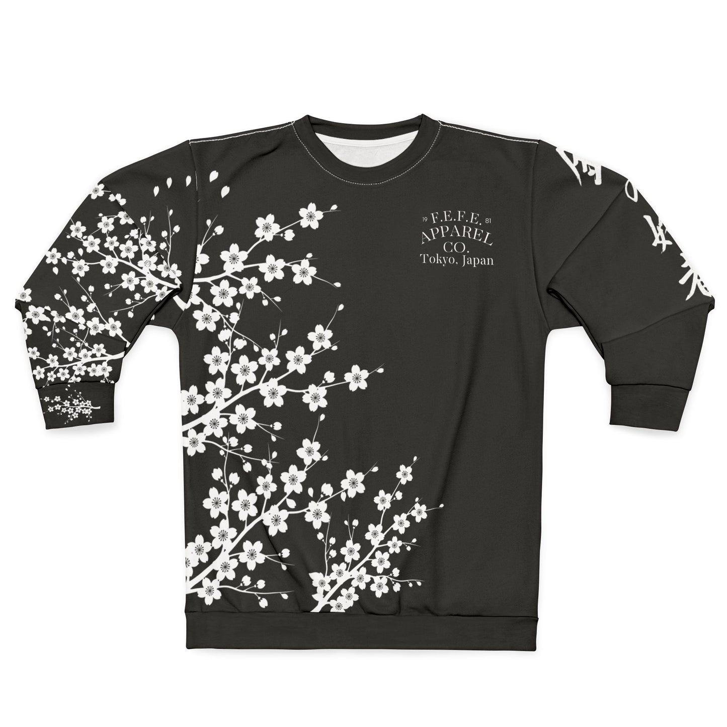Black Fefe Sakura Floral Designer Sweatshirt – Fefe Japanese Cherry Blossom Designer Crewneck
